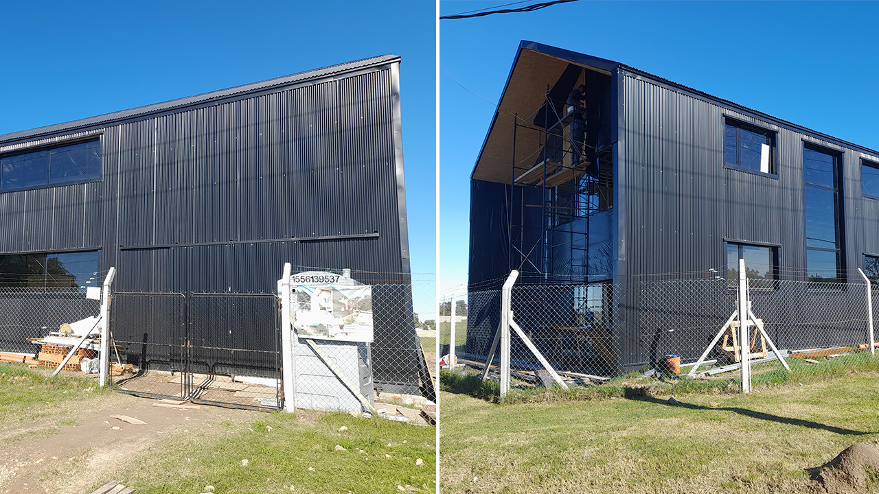 Detalle de la estructura y materialidad de casa galpón en Cañuelas