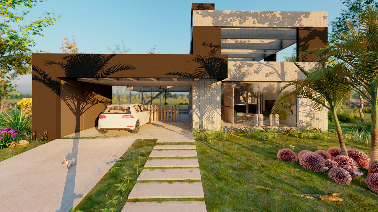 Vista exterior de vivienda unifamiliar en Puerto Nizuc, proyecto de Estudio Fernández Long & asociados